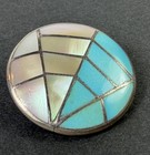 Native American Sterling Zuni Mlk  Pin Pendant Inlay Turquoise  Mother Of Pearl