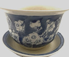 Vtg  Chinese Porcelain Planter W plate  Blossoms  Hand Painted  Blue   White 