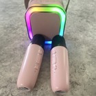 Pink Portable Bluetooth Karaoke System With Led Lights  Speaker   Microphones