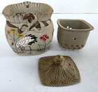 Antique Japanese Maji Banko Ware Mini Teapot W  Cranes  Strainer  Seal Script