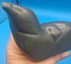 Vtg Heavy 1975 Eskimo Inuit Resting Seal bookend Soapstone Carving Signed E9-81