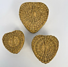 Set Of 3 Nesting Heart Shaped Baskets With Lids Vintage Wovan Seagrass