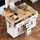 56 5  kitchen Islandwith Drop Leaf Power Outlet Embossed Vertical Stripe Rolling