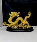 Feng Shui Chinese Emperor   s Golden Dragon W pearl In Claw Statue W pedestal 4   