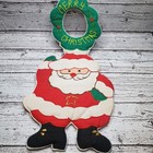2 Vtg Merry Christmas Door Knob Hanger Santa Claus   Goose Fabric Holiday Decor