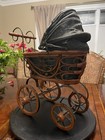      Antique Baby Doll Carriage Buggy Pram Victorian Style Wicker  Metal Wheels