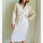 Vintage 80s Shirt Dress Size M Cream Striped Preppy Twee Vintage Country Club