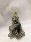 1970s Inuit Eskimo Stone Carved Hunter Sculpture Signed Spear Green Black 