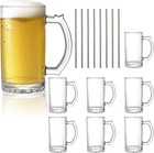 8 Pack 16 Oz Glass Beer Mug With Handle  Heavy Large Glass Steins Beer Cups W   