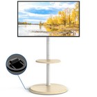 Mobile Floor Tv Stand With Round Wooden Base For 32-65 Inch Tv  Adjustable Beige