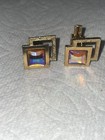 Vintage Gold Tone Large Smokey Yellow Cufflinks Cuff Links Men