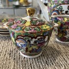 Chinese Export Floral Porcelain Teapot  Sugar  Creamer   4  Saucers