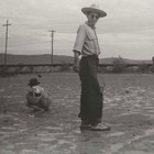 Vintage Snapshot Photo Dusty Roadside Americana Man Wide-brim Hat 1940s Man