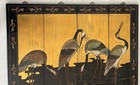 Vintage Japanese 4 Panel Wall Art Birds Hand Painted Chinoiserie Asian 48  X 36 