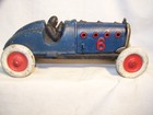 390 antique Vintage Style Blue Cast Iron Toy Race Car W Lifting Hood