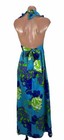 Vintage 70s Pomare Hawaii Maxi Halter Tiki Dress Floral Blue Purple Psychedelic