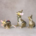 Vintage Set Of 3 Bone China Miniature Brown Mice With Bows Figurines