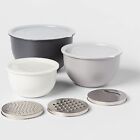 9pc Set - 3 Nesting Bowls With Lids And 3 Slicing Attachments Gray - Made By