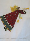 Christmas Embroidered Santa angel White Linen Dish Towels 22 X 14 Lot Of 2 Vtg
