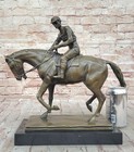 Vintage Signed Jockey Horse Racing Bronze Sculpture Art Statue Figure Figurine