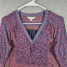 Lucky Brand Womens Long Sleeve V Neck Boho Print Blouse Top Size S