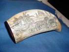 Vintage Faux Repo Scrimshaw Whale Tooth Western Scene Stage Coach And Pistols