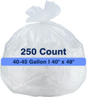 40-45 Gallon Clear Trash Can Liners - 250 Count Bulk  40   X 48    High Density