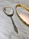 Vintage Gold Filigree Mirrored Vanity Tray With Hand Mirror And Brush 15 5x9   