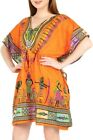 African Kaftan Short Dress Women Caftan Beach Boho Maxi Dashiki Hippie Orange