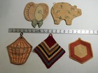 Vintage 1950 s Crochet Pot Holders Hot Pads Embroidery Homemade Pig - Lot Of 5