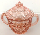 Vintage Pink Depression Glass Windsor Diamond Pattern Covered Sugar Handled 5 