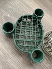 Rare Pair Of Vintage Chicken Wire Metal Flower Frogs Green   Gray