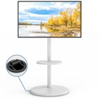 Mobile Floor Tv Stand With Round Wooden Base For 32-65 Inch Tv  Adjustable White