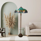 Tiffany Style Floor Lamp Stained Glass Vintage Victorian Design 2 Lights Green