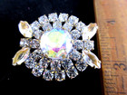 Outstanding Czech Vintage Style Glass Rhinestone Button   Crystal Clear   Aurora