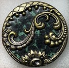Antique Victorian Metal Celluloid Button Gold Tone Floral   Curvy Leaves Design