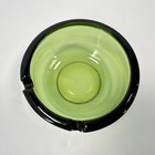 Vintage Mcm Green Thick Glass Round Ashtray 3 75  Two Slots
