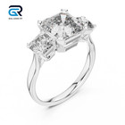 Huge 5ct Asscher Cut Lab Grown Diamond Three Stone Ring Princess Side Stones