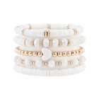 Heishi Beaded Stretch Bracelets For Women Stackable Polymer Clay B-white Set