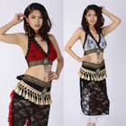Belly Dance Costume Carnival Tribal Beads Fringe Lace Outfit  top  Hip Scarf 