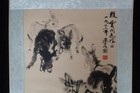 Fine Old Large Chinese Paper Painting Lovely Donkeys  huangzhou  Mark