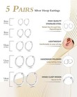 5 Pairs Small Huggie Hoop Earrings For Women  Stainless Steel Silver
