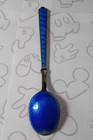Blue Enamel Guilloche Seashell Sugar Spoon Silver Vintage Demitasse