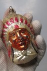 Antique Vintage Glass Indian Chief Native American Christmas Ornament Germany