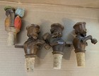 Lot 4 Vintage Hand Carved Wood Mechanical Cork Bottle Stoppers Kissing Couple