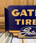 Gates Tires Flange Sign Gas Oil Garage Double Sided Vintage Style Wall Decor