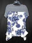 Nwt Dg2 Diane Gilman Navy Combo Print Scarf Hem Knit Top Sz M  b298