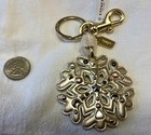 New Coach Metallic Leather Snowflake Key Fob Ring Chain Dangle Charm Rare 