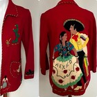 Vintage 1940s Mexican Jacket Beaded Novelty Red Wool Felted 1950s Souvenir