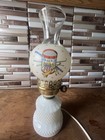 Patriotic Milk Glass Hobnail Hurricane Lamp Globe Vintage